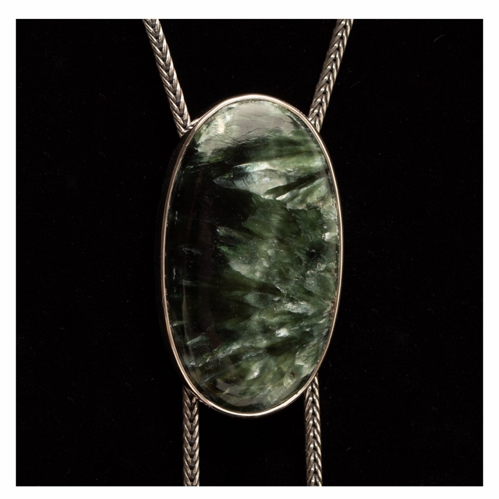 Sterling Silver Seraphinite Stone Bolo Necklace by Meg Girard